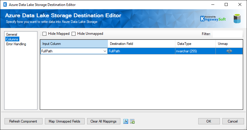 Azure Data Lake Storage Destination Editor
